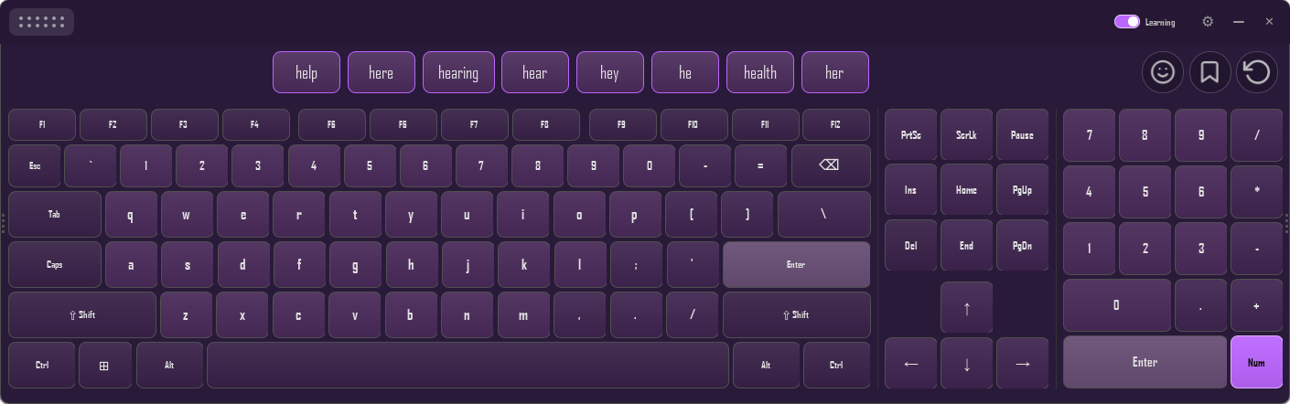 The keyboard in the Amethyst theme: purple keys with a lighter purple accent on the active modifier.